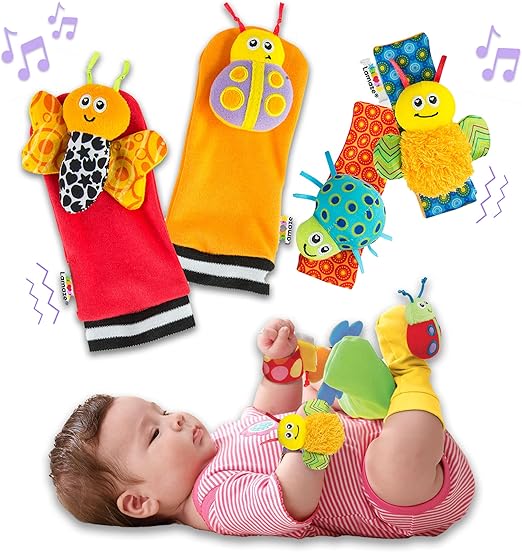 LAMAZE Gardenbug Wrist Baby Rattle Toy Baby Gift Set, Cute Foot Finder Baby Toy