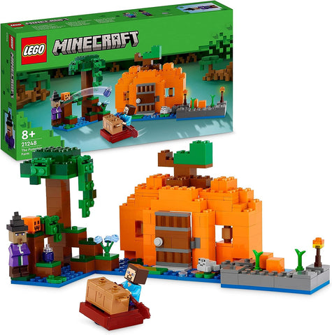 LEGO 21248 Minecraft The Pumpkin Farm Set, Buildable House Toy with a Frog, Boat, Treasure Chest plus Steve and Witch Figures, Swamp Biome Action Toys