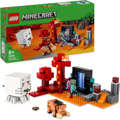 LEGO Minecraft The Nether Portal Ambush Adventure Set, Building Toys for Boys and Girls with Battle Scenes, Iconic Characters & Mobs Figures from the Game, Gifts for Kids 8 Plus Years Old 21255