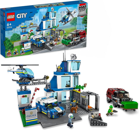 LEGO 60316 Building Set, City Police Station with Van, Garbage Truck and Helicopter