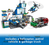 LEGO 60316 Building Set, City Police Station with Van, Garbage Truck and Helicopter Toys, Gifts for 6 Plus Year Old Kids, Boys and Girls with 5 Minifigures and Dog Toy