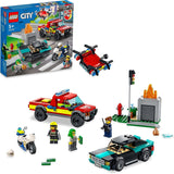 LEGO 60319 City Fire Rescue & Police Chase with Truck, Motorbike and Car Toys