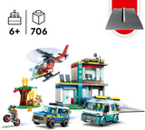 LEGO 60371 City Emergency Vehicles HQ Set with Fire Rescue Helicopter Toy, Ambulance, Motorbike and Police Car Toys, Gift for Boys and Girls Age 6 Plus