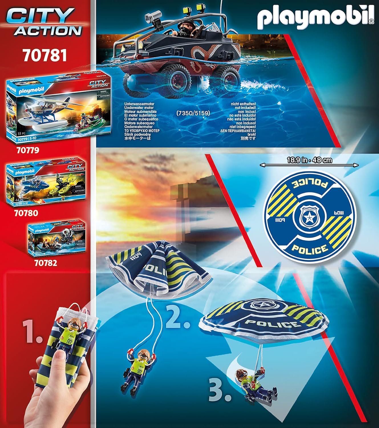 Playmobil City Action 70781 Police Parachute with Amphibious Vehicle