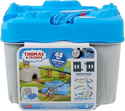 Thomas & Friends Toy Train Tracks Set, Connect & Build Bucket, 48-Piece Expansion Pack for Diecast & Motorized Trains