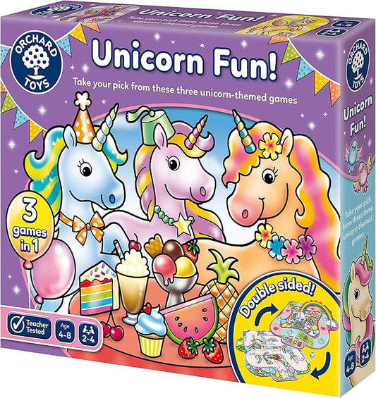 Orchard Toys Unicorn Fun! - 3 in 1 Educational Board Games for 4+ Year