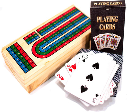 M.Y Deluxe Solid Wood Cribbage Board & Playing Cards Traditional Card Game